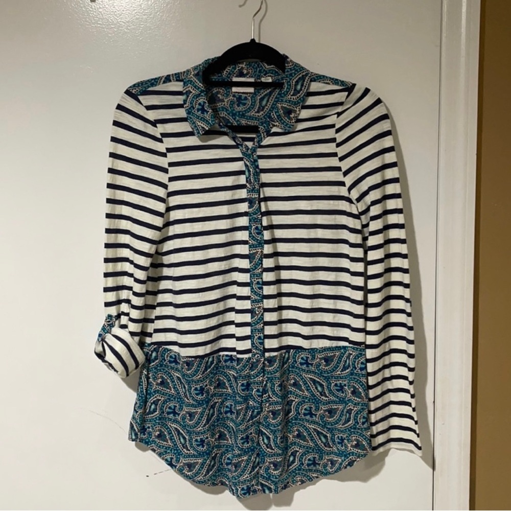 Anthropology Paisley & Stripes Top Women’s Button Up Long Sleeves Blouse Size M